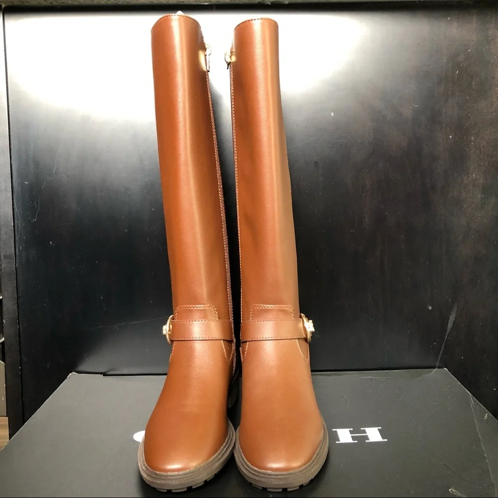 Farrah Tall Leather Boots Size 6.5B WALNUT Color - Picture 2 of 9